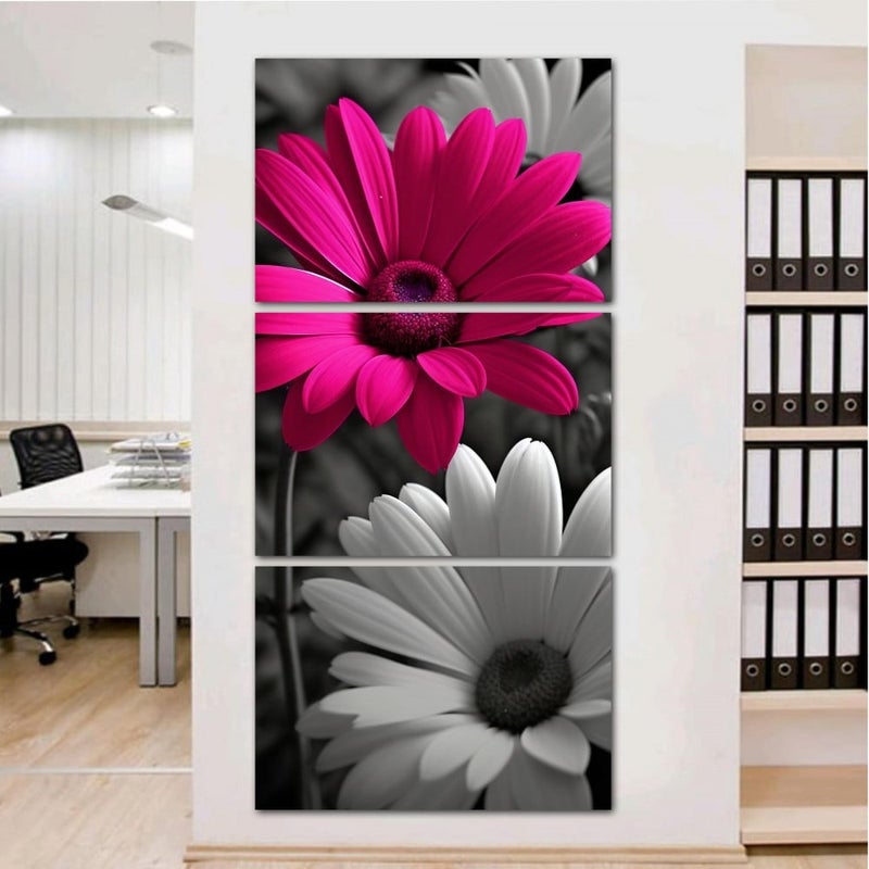 ماركتنا ثلاث لوحات قماشية بتصميم ورود مع برواز مجوف مقاس (90×40) ثلاث قطع - Image 1