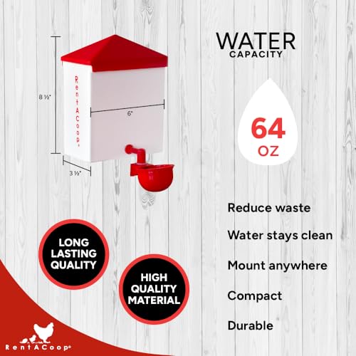 RentACoop 64oz(2L) Automatic Drinker - BPA-Free Waterer with Auto-Fill Cup - Suitable for Chicks, Quail, Pigeons, Doves, and Other Smaller Birds - Image 2