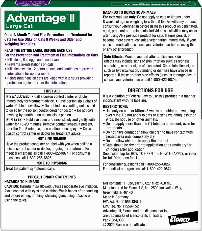 Advantage II Large Cat Vet-Recommended Flea Treatment & Prevention | Cats Over 9 lbs. | 1-Month Supply - Image 2