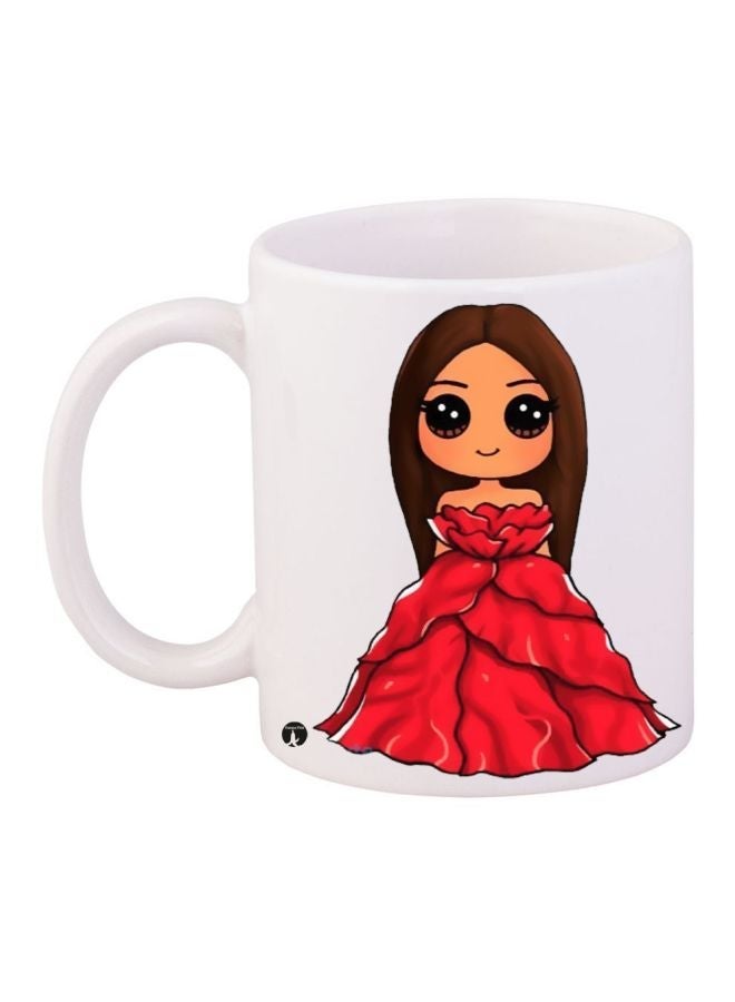 RYN Girl Printed Coffee Mug White/Red/Brown 11ounce