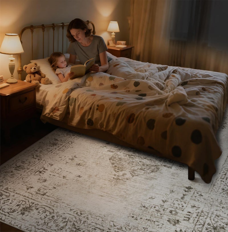 TENGTENGLINK 8x10 Area Rugs for Living Room: Washable Vintage Large Retro Rug Soft Non-Slip Indoor Low Pile Carpet for Bedroom Dining Room Office (Taupe, 8' x 10') - Image 3