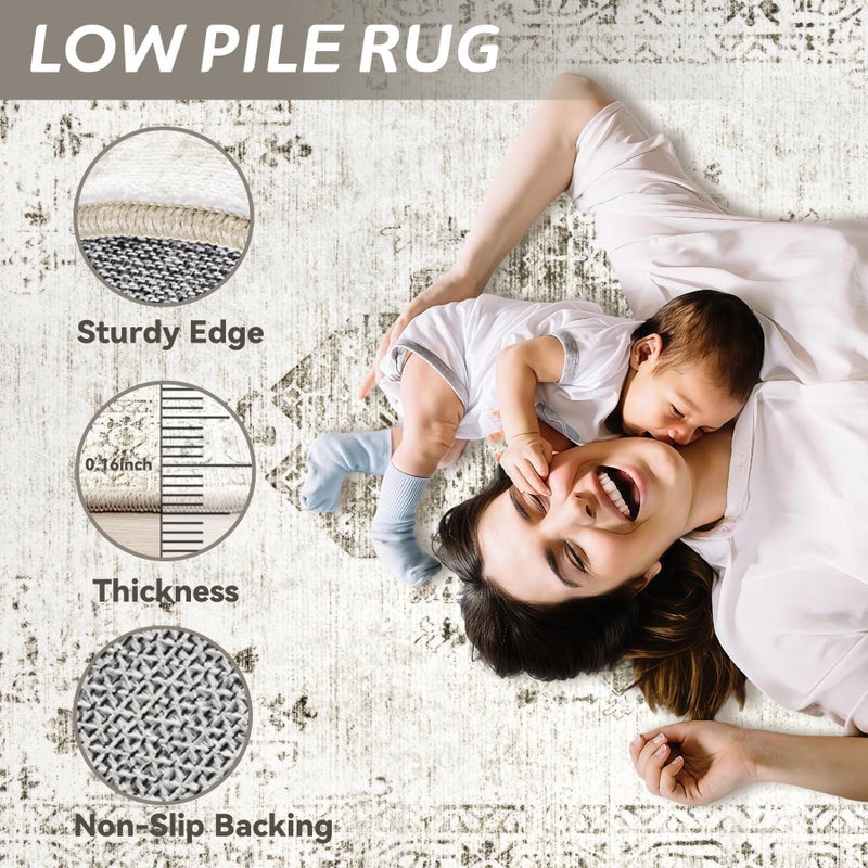 TENGTENGLINK 8x10 Area Rugs for Living Room: Washable Vintage Large Retro Rug Soft Non-Slip Indoor Low Pile Carpet for Bedroom Dining Room Office (Taupe, 8' x 10') - Image 5