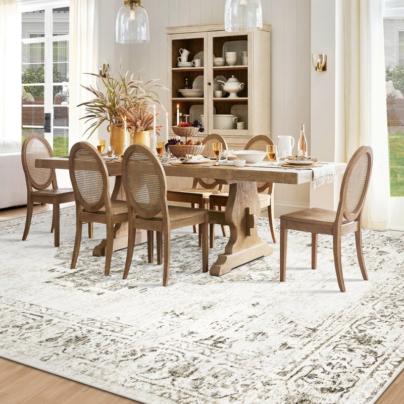 TENGTENGLINK 8x10 Area Rugs for Living Room: Washable Vintage Large Retro Rug Soft Non-Slip Indoor Low Pile Carpet for Bedroom Dining Room Office (Taupe, 8' x 10') - Image 2