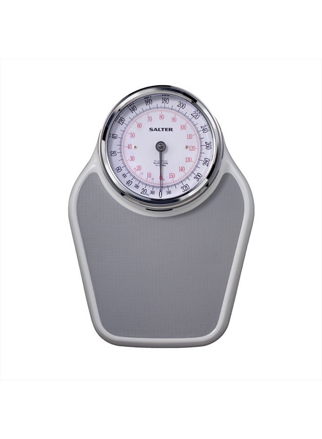 Salter ميزان حمام برو-هيليكس الاحترافي الكبير مع حصيرة حمام مضادة للانزلاق باللون الرمادي، سعة 400 رطل، ميزان تناظري، 18.25 × 13.0 بوصة، رمادي - Image 1