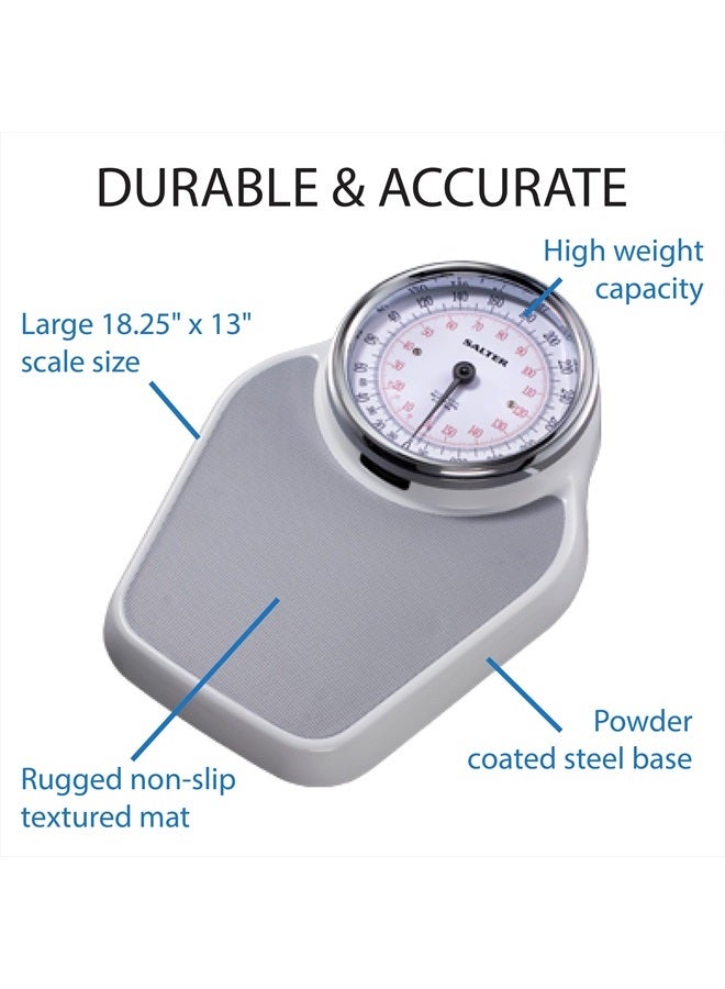 Salter ميزان حمام برو-هيليكس الاحترافي الكبير مع حصيرة حمام مضادة للانزلاق باللون الرمادي، سعة 400 رطل، ميزان تناظري، 18.25 × 13.0 بوصة، رمادي - Image 2