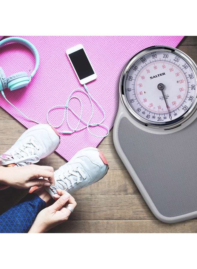 Salter ميزان حمام برو-هيليكس الاحترافي الكبير مع حصيرة حمام مضادة للانزلاق باللون الرمادي، سعة 400 رطل، ميزان تناظري، 18.25 × 13.0 بوصة، رمادي - Image 4