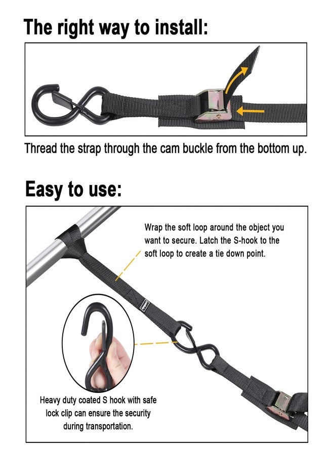 Ayaport Cam Buckle Tie Down Straps 8ft 1250lbs Break Strength 4 pcs Securing Straps with S Hooks for Motorcycle, Car, Truck, Dirt Bike - Image 4