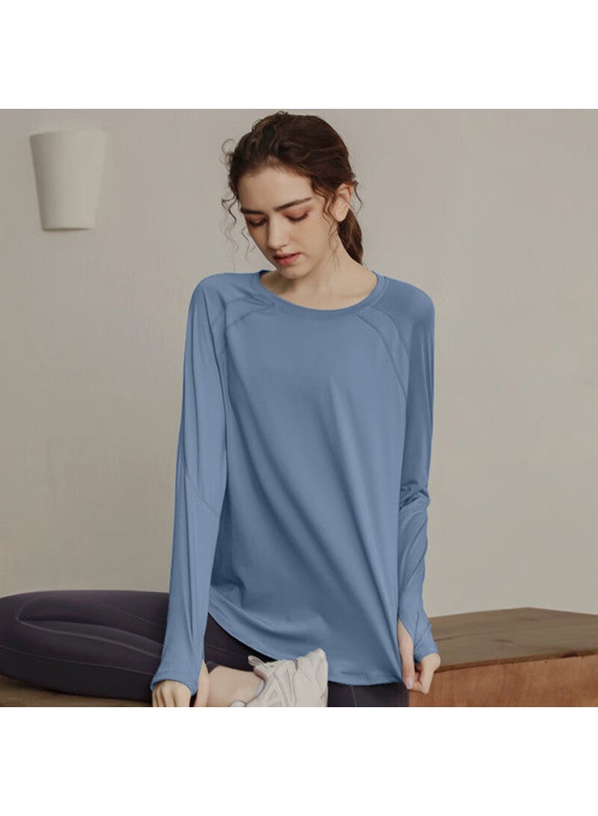 Victoriatourist Women's Loose Breathable Yoga Top, Running Fitness Yoga T-shirt, Slimming Long-sleeve Cover-up, Letter Blue XL - Image 5