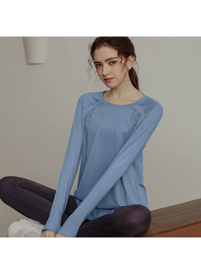Victoriatourist Women's Loose Breathable Yoga Top, Running Fitness Yoga T-shirt, Slimming Long-sleeve Cover-up, Letter Blue XL - Image 4
