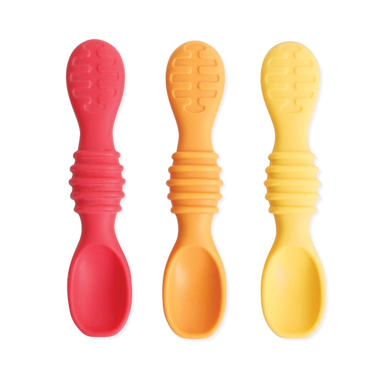 Bumkins Baby Utensil Set Silicone Trainer Spoons for Dipping Soft Tip SelfFeeding Chew Baby Led Weaning First Year Training Supplies Essentials in Learning Eating 4 Mos 3pk Red and Yellow