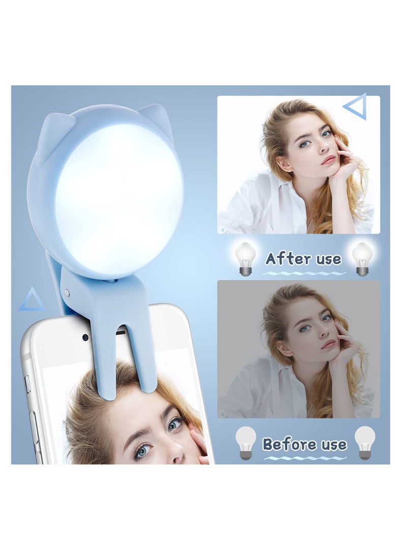 Selfie Ring Light Selfie Clip on Ring Light Mini Rechargeable 9 Level Adjustable Brightness Ring Light Portable Clip on Selfie Fill Light for Phone Laptop Video Photography Girl Makes up (Pink, Blue)  - Image 4