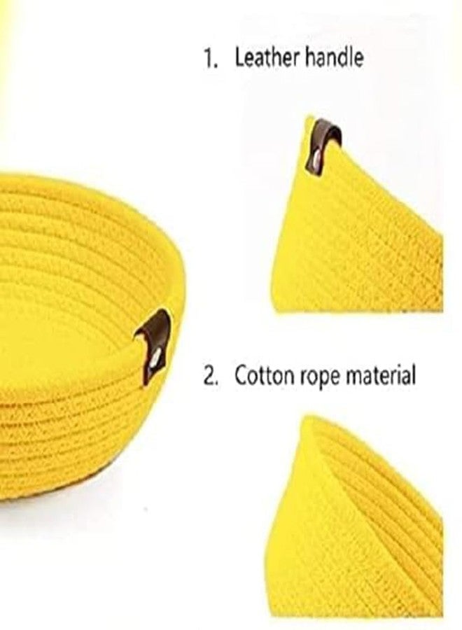 TRENDOZE 100% Natural Jute small box mini rope paper storage Round hamper baby nursery tray bucket for Living Kitchen, Office, Drawing Room,fruits, kitchen, office, Set of 3 (YELLOW) - Image 2