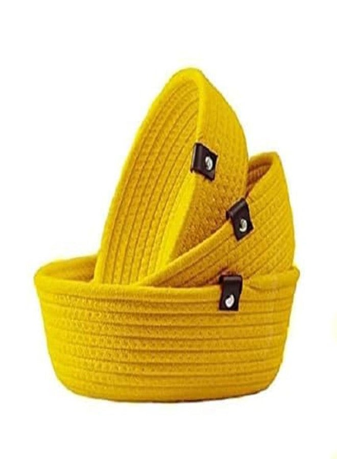 TRENDOZE 100% Natural Jute small box mini rope paper storage Round hamper baby nursery tray bucket for Living Kitchen, Office, Drawing Room,fruits, kitchen, office, Set of 3 (YELLOW) - Image 3