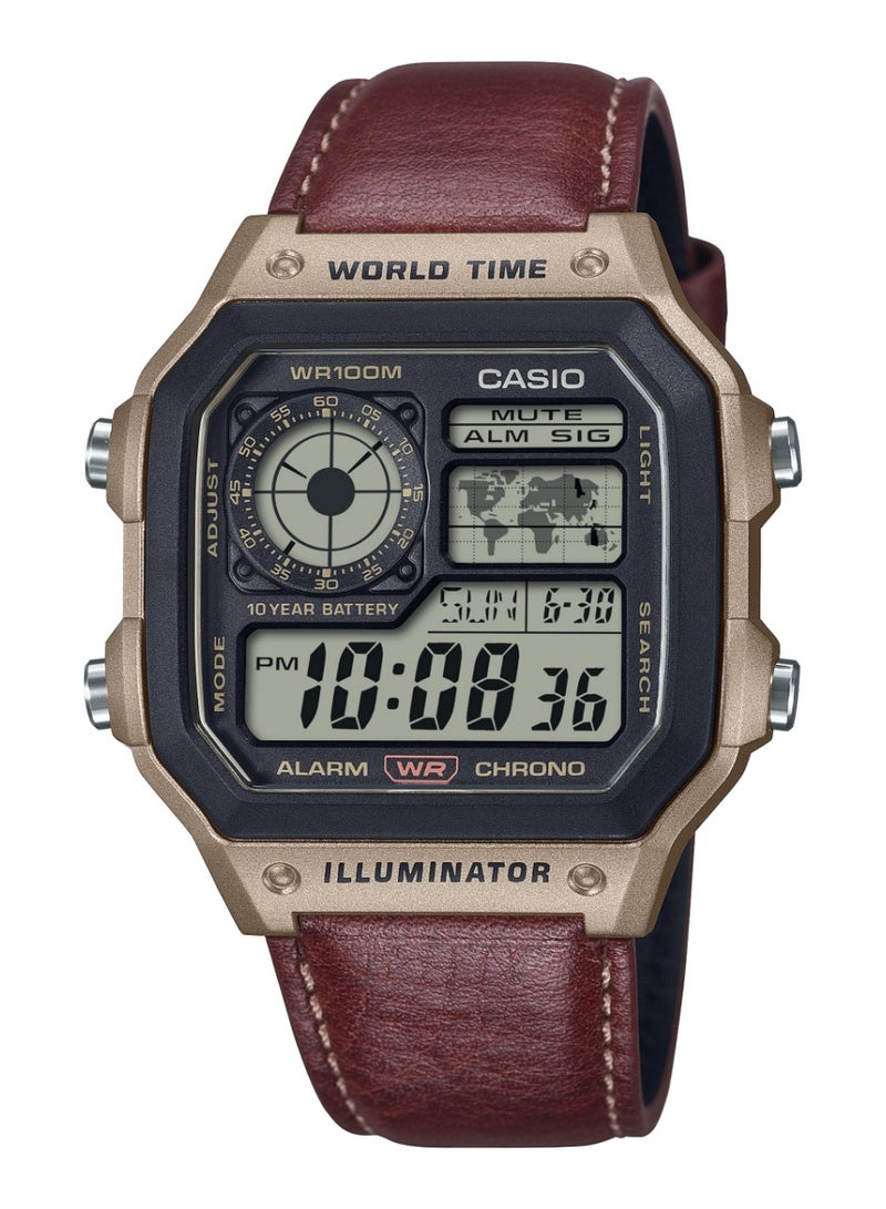 Casio 'Royale' Digital Leather Strap Men's Watch AE-1200WHL-5AV - Image 1