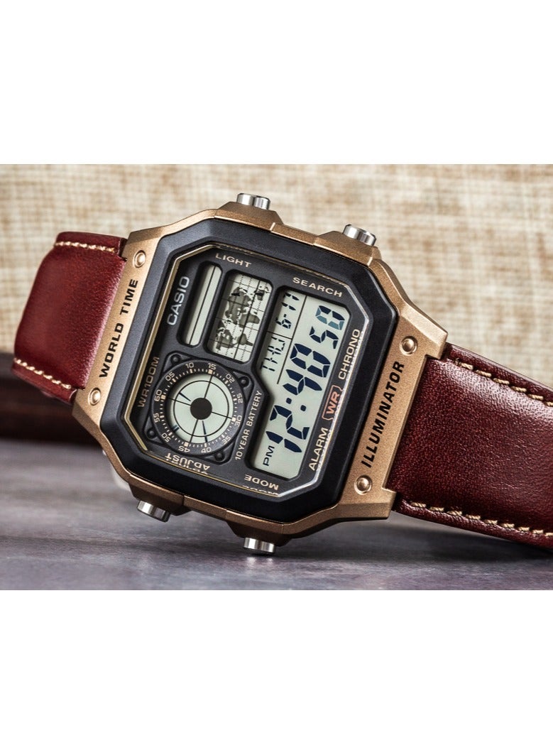 Casio 'Royale' Digital Leather Strap Men's Watch AE-1200WHL-5AV - Image 2