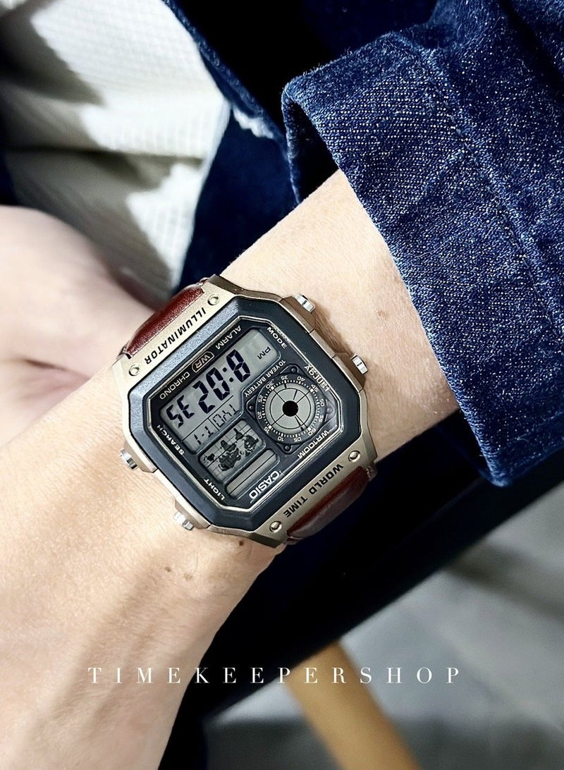 Casio 'Royale' Digital Leather Strap Men's Watch AE-1200WHL-5AV - Image 3