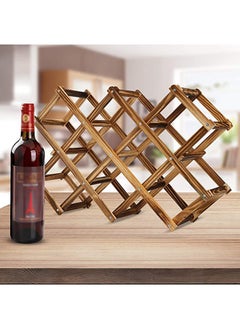 Hometaste Wooden Wine Rack, Free Standing Wine Storage Racks Countertop, Stackable Stand Foldable Tabletop Bottle Holder Cabinets Shelf For Cellar Pantry Home Kitchen Bar (10 Bottle Rack (Brown))