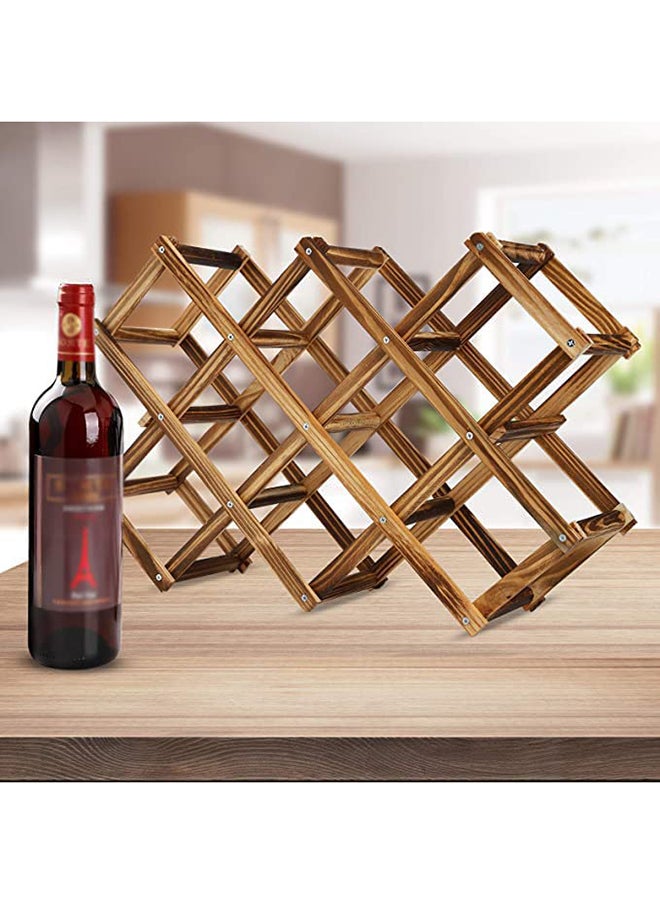 HOME TASTE - Hometaste Wooden Wine Rack, Free Standing Wine Storage Racks Countertop, Stackable Stand Foldable Tabletop Bottle Holder Cabinets Shelf For Cellar Pantry Home Kitchen Bar (10 Bottle Rack (Brown)) - Image 1