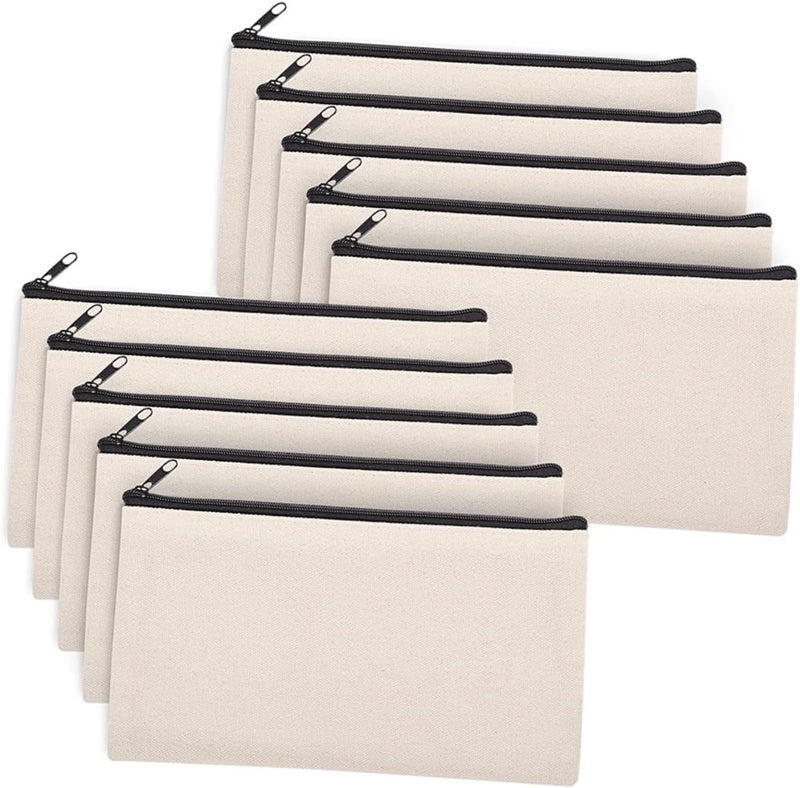 10pcs Blank Sublimation Makeup Bags Zipper Canvas Pencil Cases for Travel Toiletry Organization Craft Pouch for Girls Convenient Portable Design - Image 1