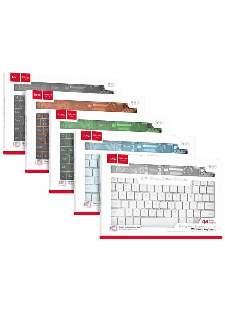 hoco. - Hoco Wireless keyboard S55 Transparent Discovery Edition English - Image 1