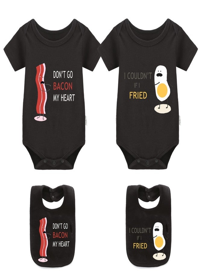 YSCULBUTOL Baby Bodysuit - Perfect Together Twins Set, Best Friend Design, Cute Bacon Eggs Print (Black, 6-9 Months) - Image 1