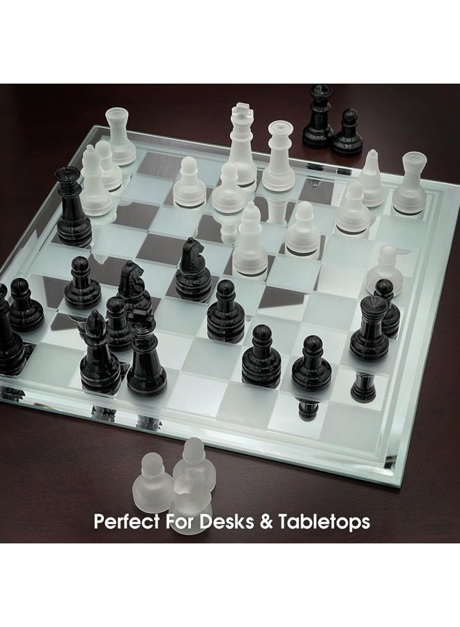CHH Avant-Garde Black Frosted Glass Chess Set with Mirror Board - Image 3