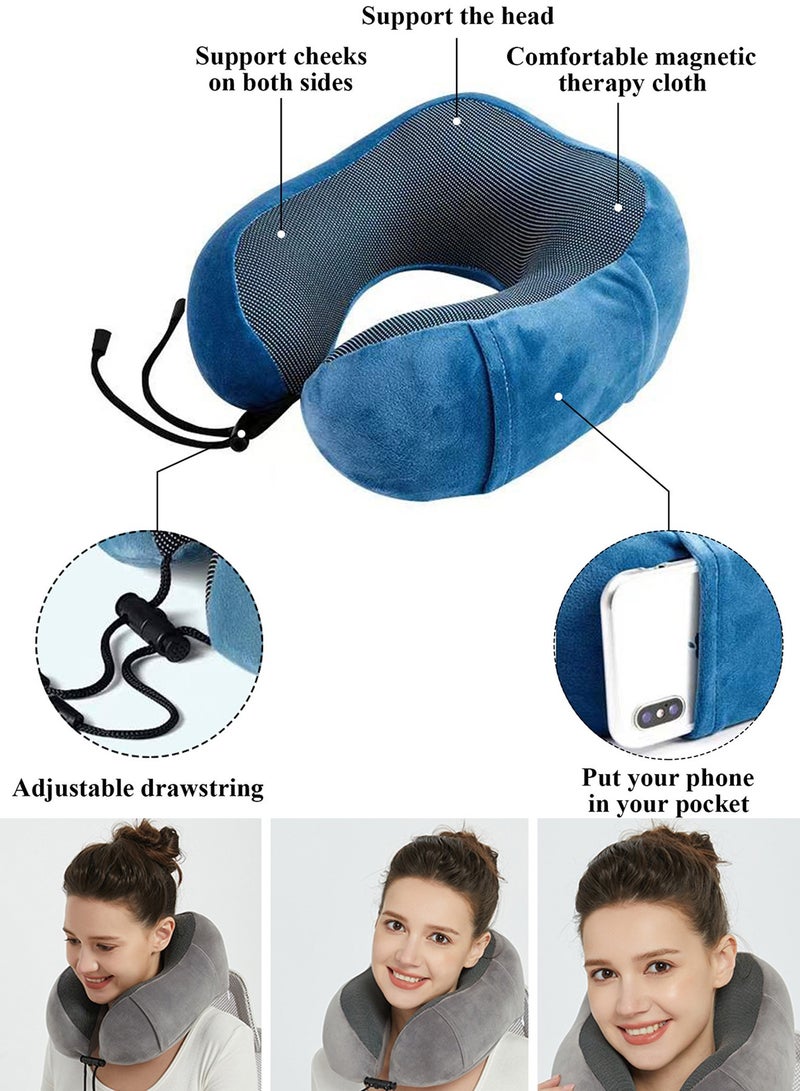 Qiccijoo Qiccijoo Travel Pillow, Memory Foam Neck Pillow with Comfortable & Breathable Cover for Sleeping, Car, Train, Bus and Home Use(Blue) - Image 3
