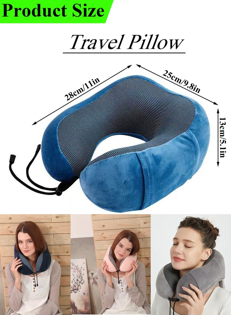 Qiccijoo Qiccijoo Travel Pillow, Memory Foam Neck Pillow with Comfortable & Breathable Cover for Sleeping, Car, Train, Bus and Home Use(Blue) - Image 2