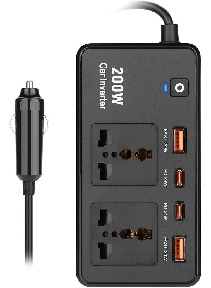 TIGER 200W Car Power Inverter – DC 12V to AC 220V Converter with USB-C Fast Charging Port & Dual USB Outputs – Portable Power Adapter for Laptops, Smartphones, Tablets & Other Electronic Devices - Image 1