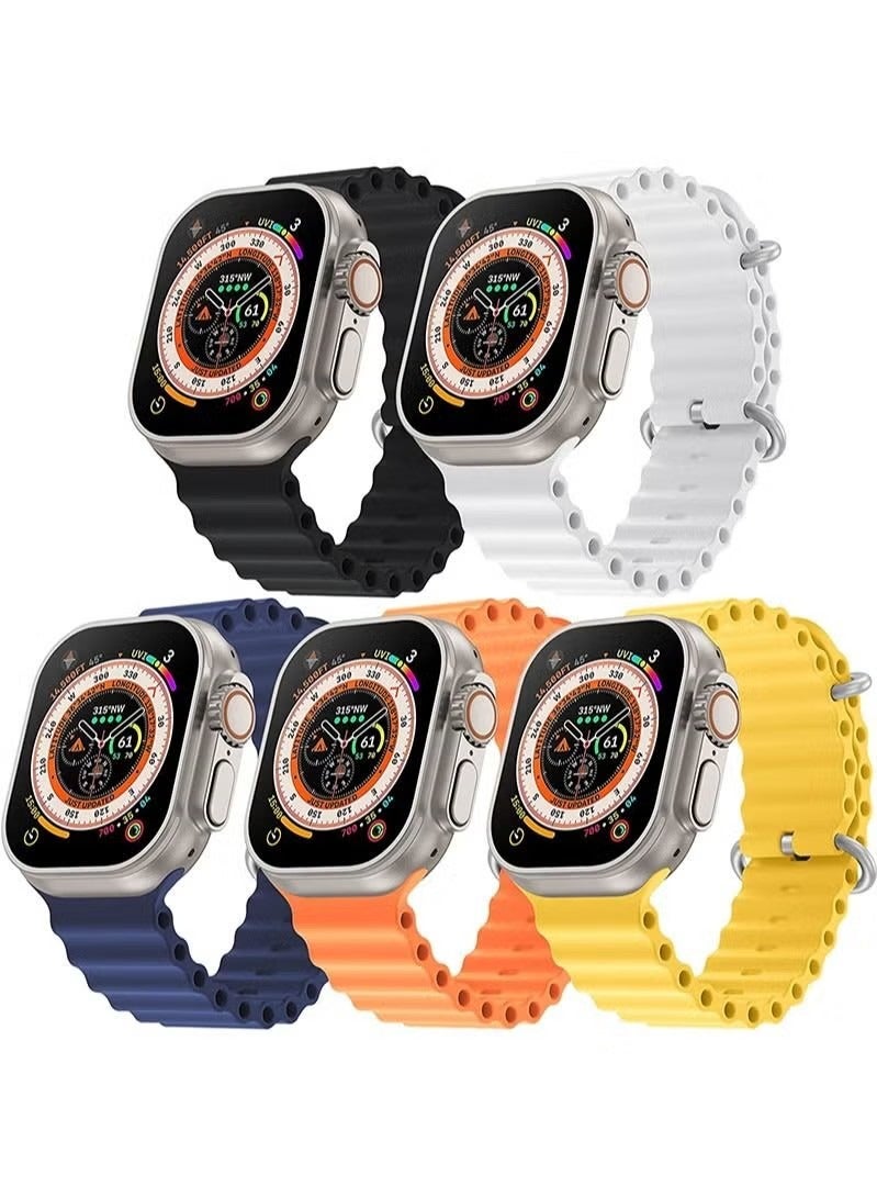 5 Pack Ocean Band Compatible with Apple Watch Ultra Band 49mm 45mm 44mm 42mm Men Women, Soft Silicone Sport Band Replacement Strap for Apple Watch Ultra iWatch Series 8 7 SE 6 5 4 3 2 1 - Image 1