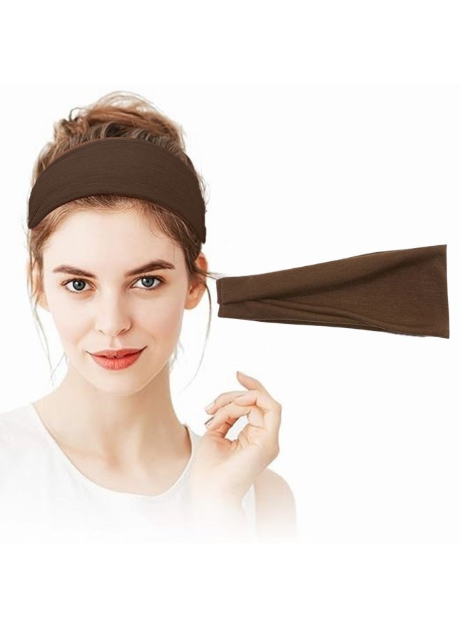 عصابات رأس عصرية للنساء، عصابة رأس عريضة لممارسة اليوجا والتمارين الرياضية (بني) - Image 1