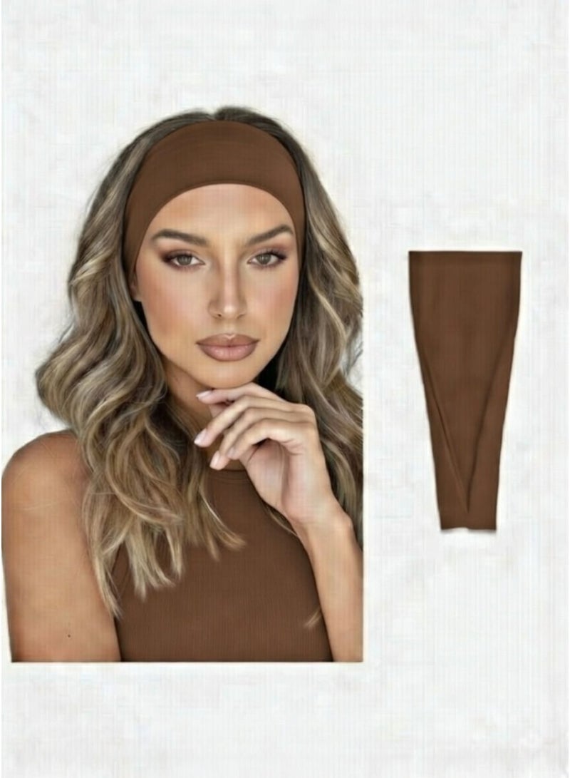 عصابات رأس عصرية للنساء، عصابة رأس عريضة لممارسة اليوجا والتمارين الرياضية (بني) - Image 1