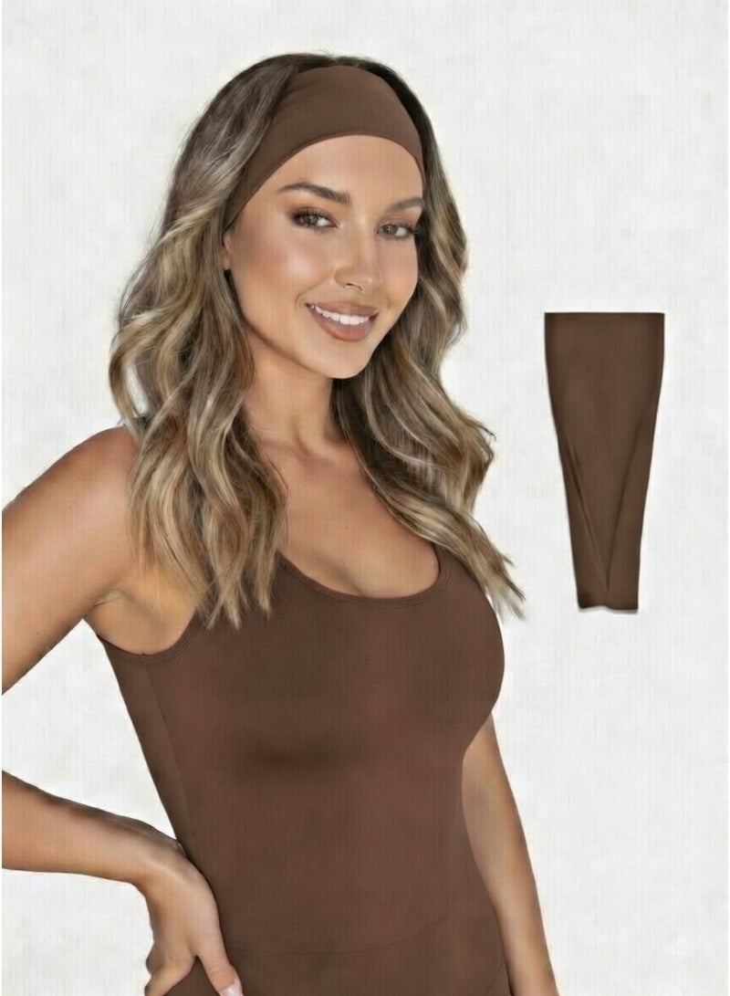عصابات رأس عصرية للنساء، عصابة رأس عريضة لممارسة اليوجا والتمارين الرياضية (بني) - Image 5