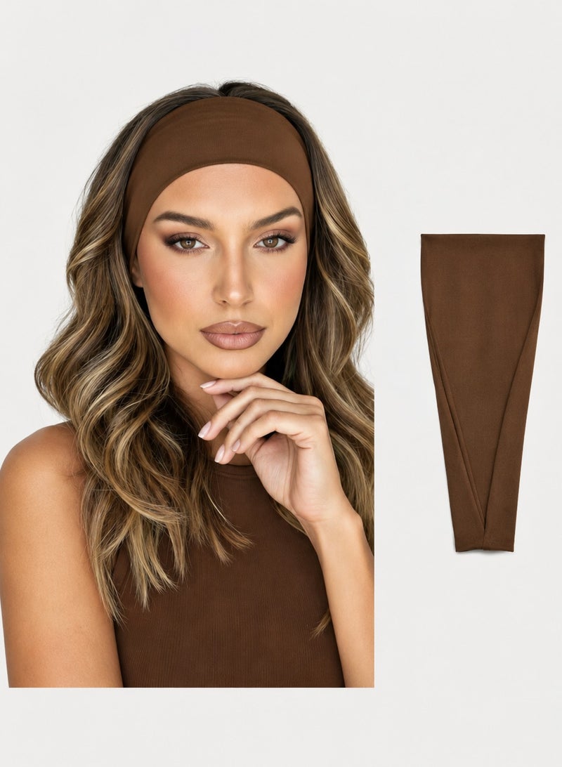Fashion Headbands For Women Wide Headband Yoga Workout Head Bands Hair Accessories(Brown) - Image 1