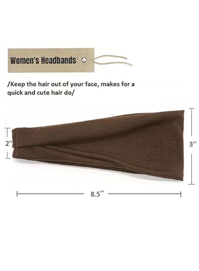 Fashion Headbands For Women Wide Headband Yoga Workout Head Bands Hair Accessories(Brown) - Image 5