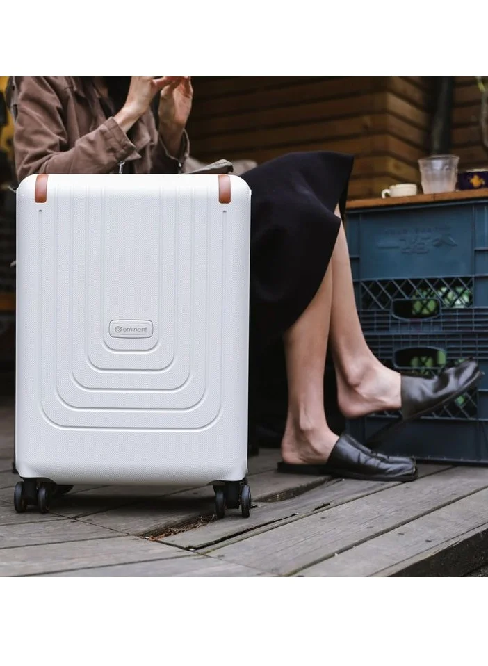 eminent Vertica Hard Case Travel Bag Cabin Luggage Trolley Polypropylene Lightweight Suitcase 4 Quiet Double Spinner Wheels With TSA Lock B0006 Off White Brown Trim