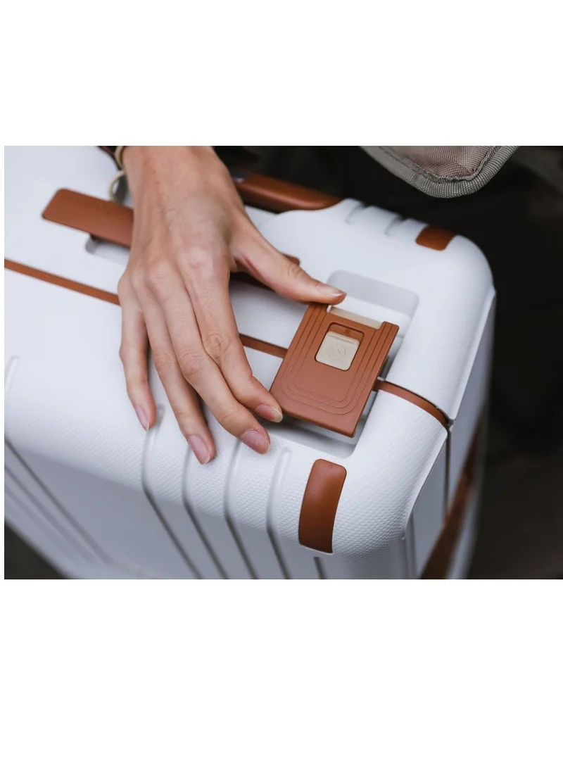 eminent Vertica Hard Case Travel Bag Cabin Luggage Trolley Polypropylene Lightweight Suitcase 4 Quiet Double Spinner Wheels With TSA Lock B0006 Off White Brown Trim