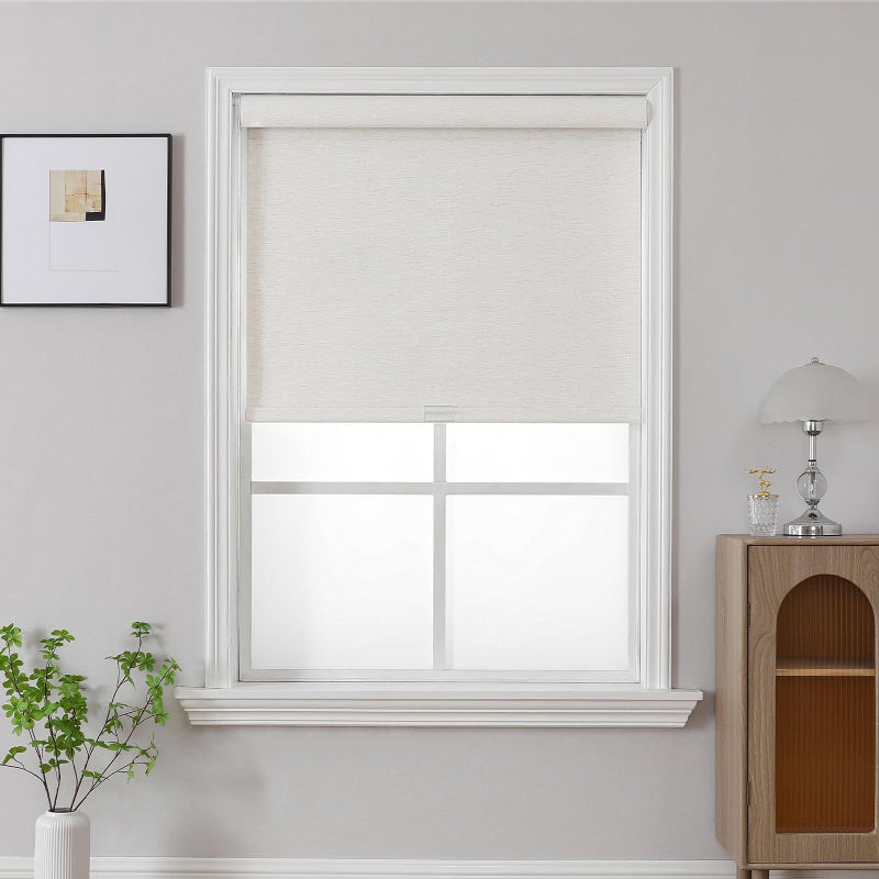 Joydeco Natural Woven Roller Shades for Indoor Windows, Cordless Blackout Blinds with Curved Valance, Thermal Insulated UV Protection Privacy Window Shades for Home and Office (Cream,15" W x 48" H) - Image 2