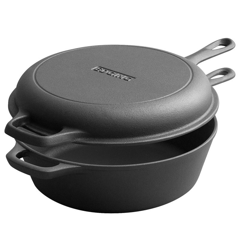 EDGING CASTING EDGING CASTING 2in1 PreSeasoned Cast Iron Dutch Oven Pot with Skillet Lid Set 10 Skillet 3QT Pot for Cooking Baking Frying and Camping 