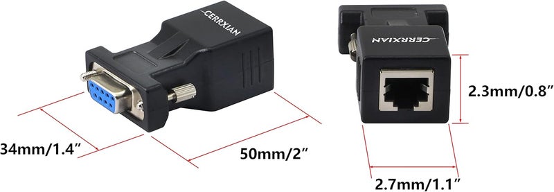 CERRXIAN DB9 RS232 Male  Female to RJ45 Female COM Port to LAN Ethernet Cat5e Cat6 Serial Coupler Extender Adapter2Pack - Image 4