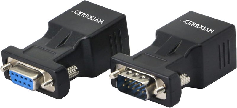 CERRXIAN DB9 RS232 Male  Female to RJ45 Female COM Port to LAN Ethernet Cat5e Cat6 Serial Coupler Extender Adapter2Pack - Image 1