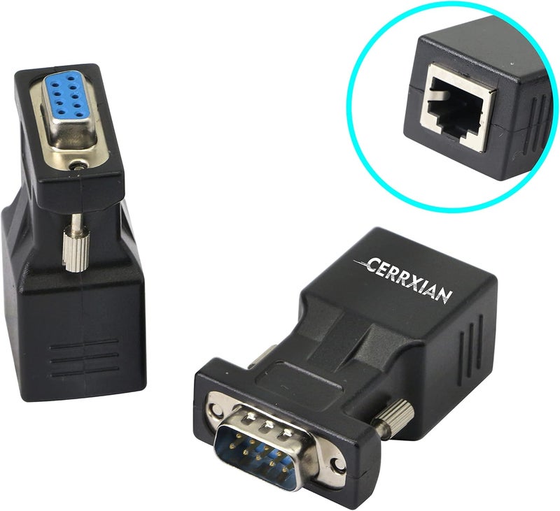 CERRXIAN DB9 RS232 Male  Female to RJ45 Female COM Port to LAN Ethernet Cat5e Cat6 Serial Coupler Extender Adapter2Pack - Image 2