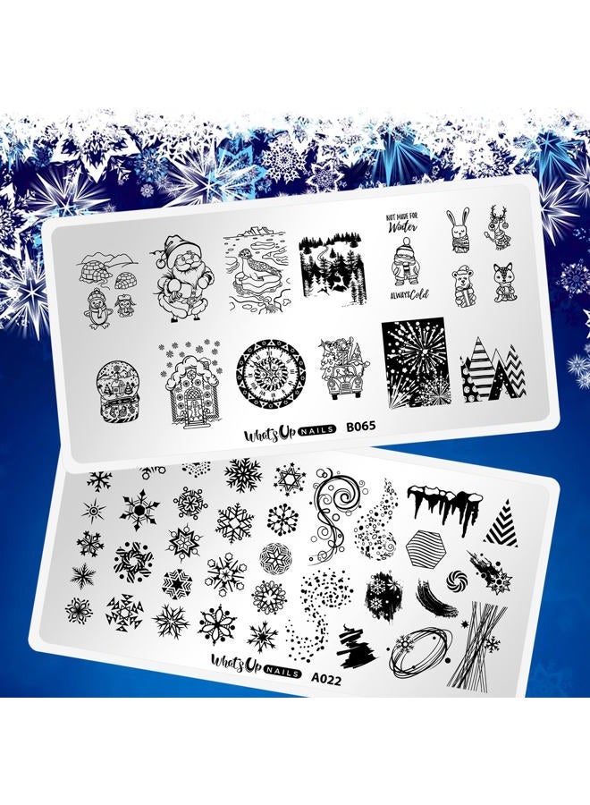Whats Up Nails Christmas New Year Winter Nail Stamping Plates (A022, B065) for Nail Art Design - Image 1