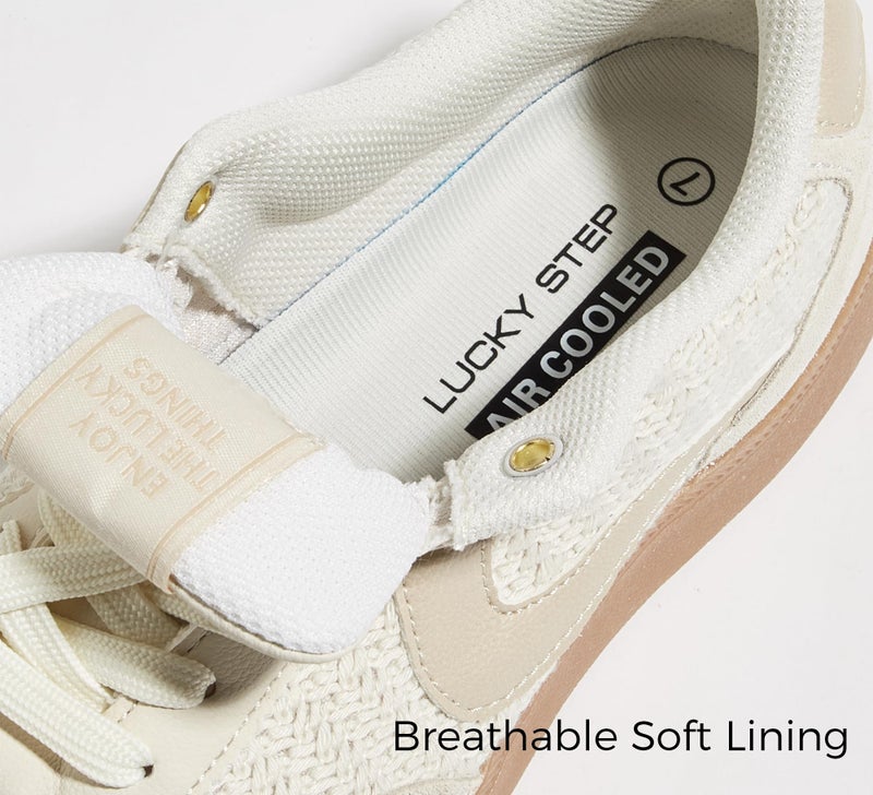 LUCKY STEP Women's Classic Fashion Casual Sneakers Skate Shoes No Slip Lace Up Walking Shoes(6 M US Beige Cotton) - Image 4