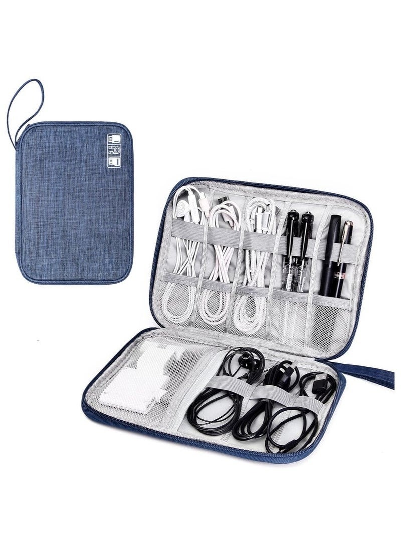 ترافل شنطة تنظيم كابلات السفر والاكسسوارات الإلكترونية، شنطة تنظيم أسلاك محمولة للكابلات والشاحن والموبايل وUSB وبطاقة اس دي وسماعات الأذن وغيرها من الاغراض، لون أزرق - Image 1