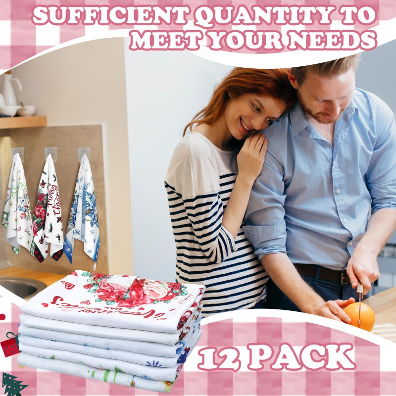 FuWeave مجموعة مناشف مطبخ موسمية 12 قطعة لجميع العطلات مع زهور جرة ميسون - Image 3