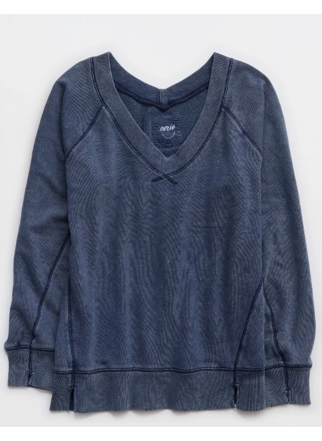 آري من امريكان ايجل Aerie Downtime V-Neck Sweatshirt