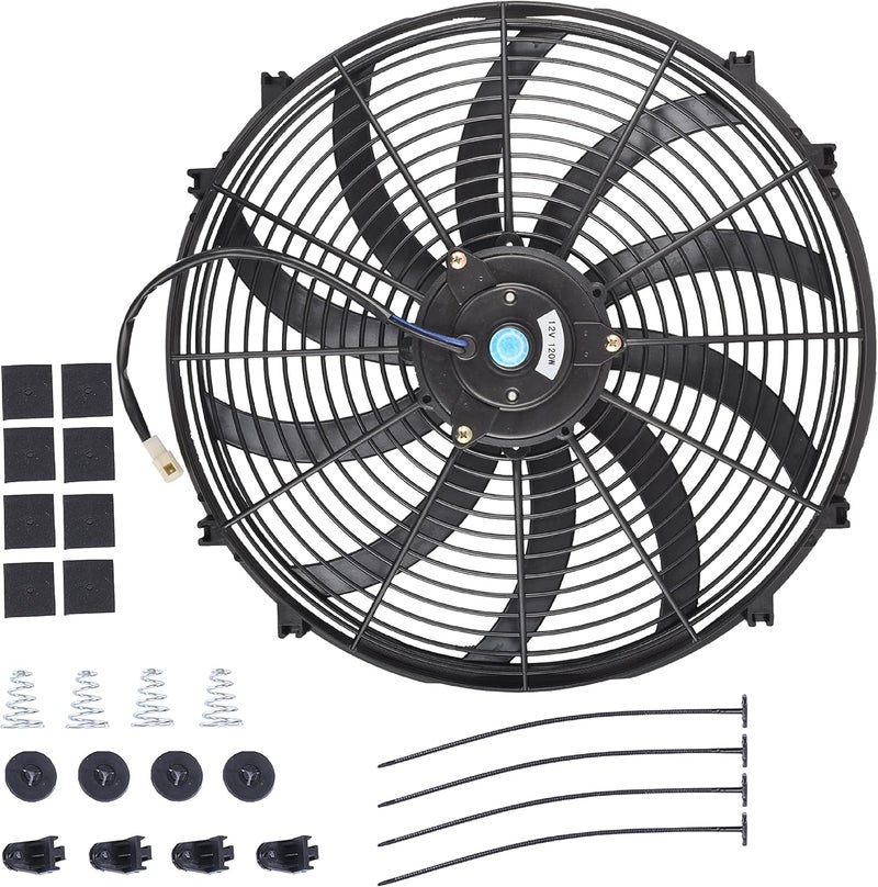 GESEXI 16 Inch Slim Fan Push Pull Electric Radiator Cooling Fan Universal High Performance 12V 120W Motor with Fan Mounting Kit (Black) - Image 1