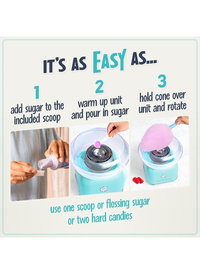 Nostalgia Classic Countertop Cotton Candy Machine Manual Retro Vintage Candy Maker Includes 2 Reusable Cones  Scoop Aqua - Image 4