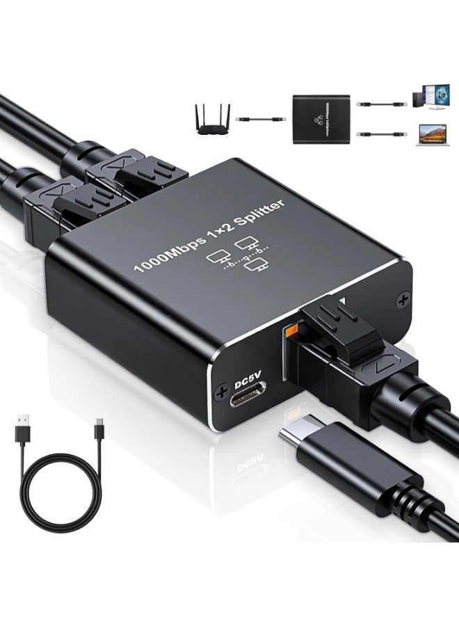 Gigabit Ethernet Splitter 1 to 2 - Network Splitter with USB Power Cable, RJ45 Internet Adapter 1000Mbps High Speed for Cat 5/5e/6/7/8 Cable 【2 Devices Networked Simultaneously】 - Image 1